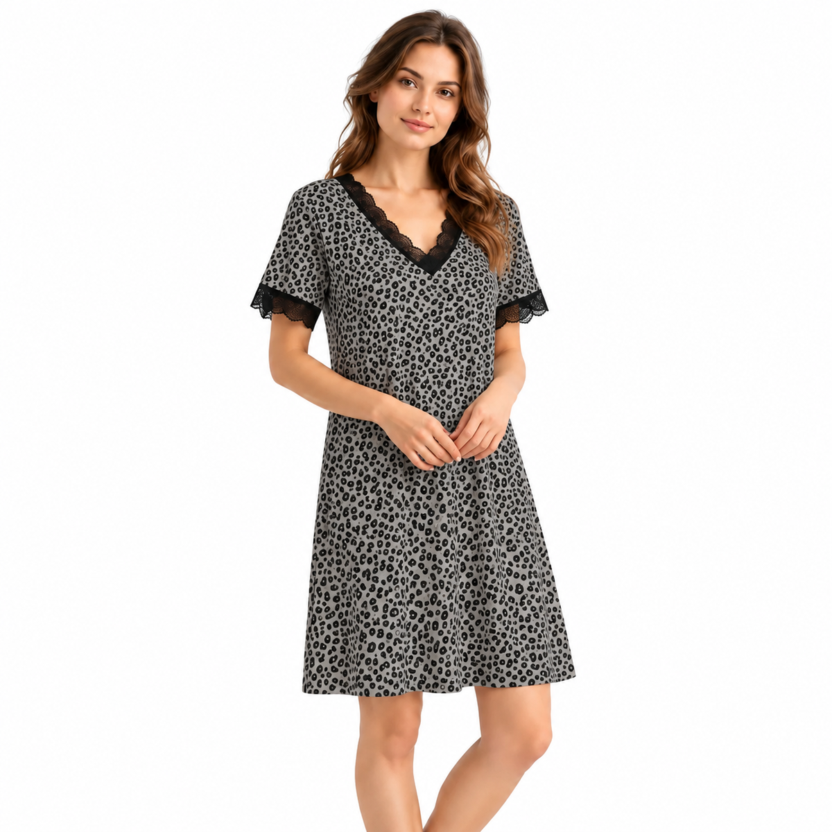 ICE SILK V NECK SHORTY-ANIMAL PRINT SMALL-GREY
