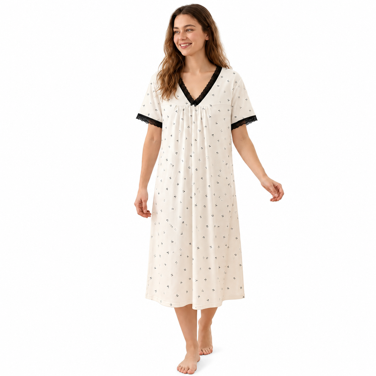 ICE SILK V NECK SHORTY-CHERRYPRINT-WHITE