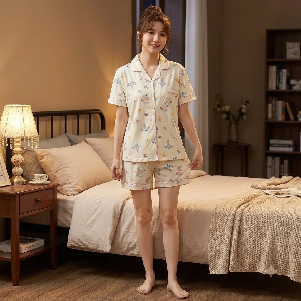 PJ SET WITH SHORTS-MIMU PRINT CREAM