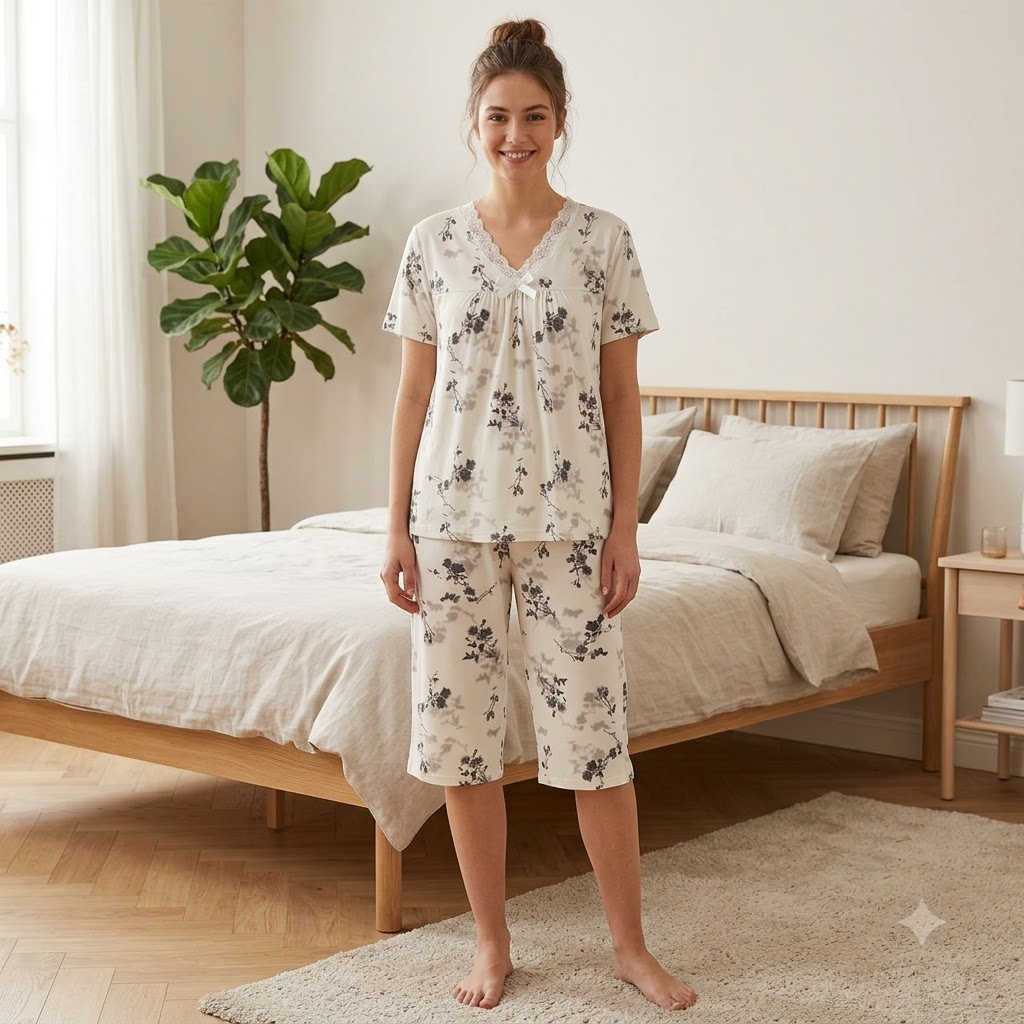 CREPE CAPRI SET-DARK FLOWER WHITE