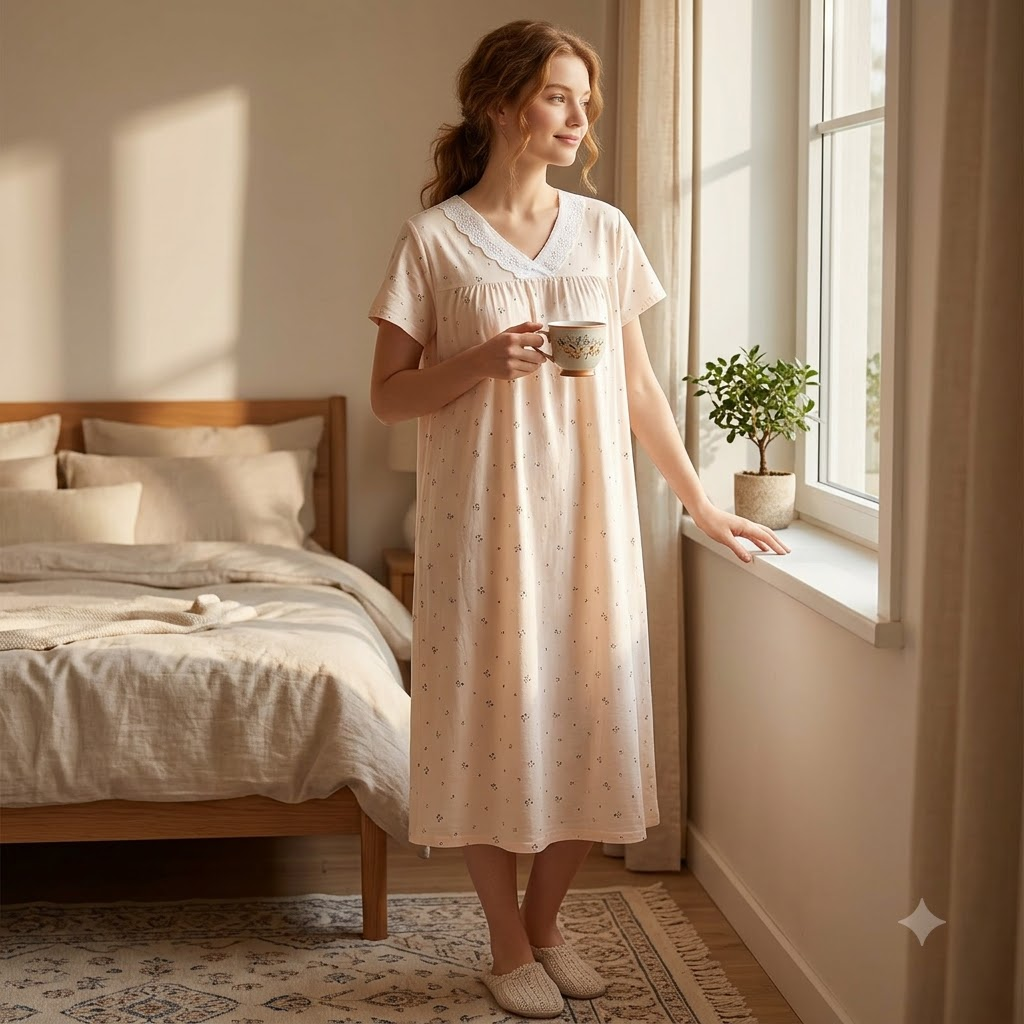 SHORT NIGHTY-V NECK-SMILEY CREAM
