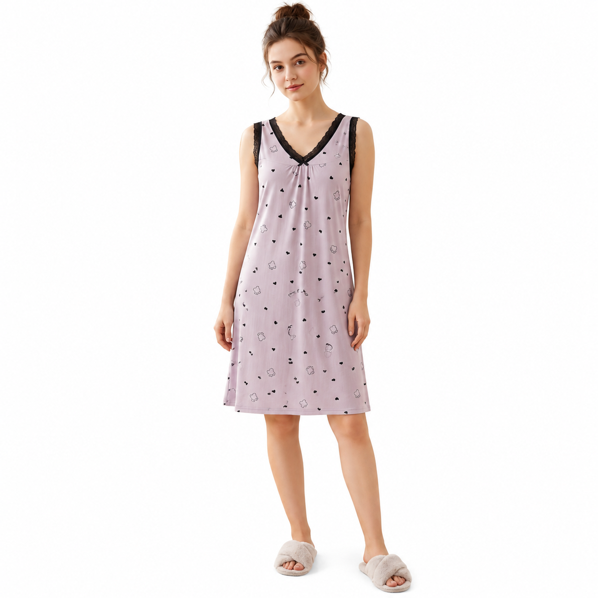 ICESILK V NECK SHORTY-SL-HEART HAPPY DAY-PURPLE-NSLF