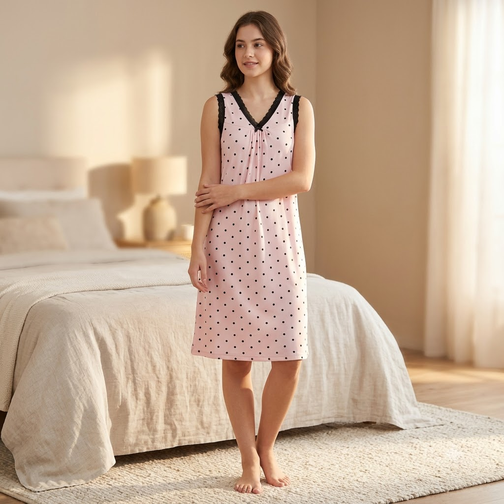 ICESILK V NECK SHORTY-SL-DOTTED-PINK