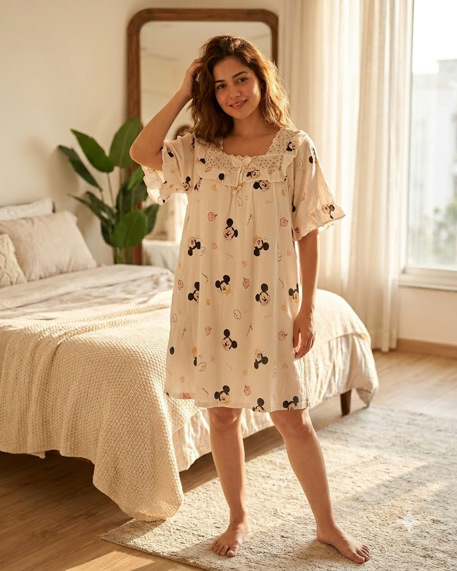 FRILL NECK GOWN PADDED-MICKEY