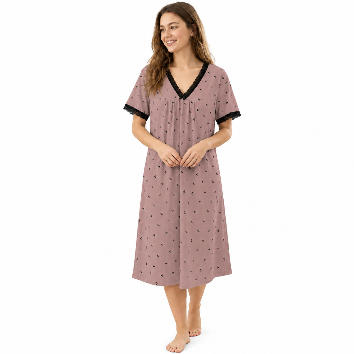 ICE SILK V NECK SHORTY-CHERRYPRINT-PURPLE