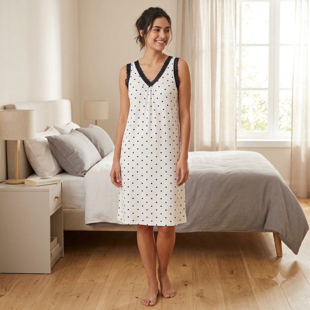 ICESILK V NECK SHORTY-SL-DOTTED-WHITE-NSLF