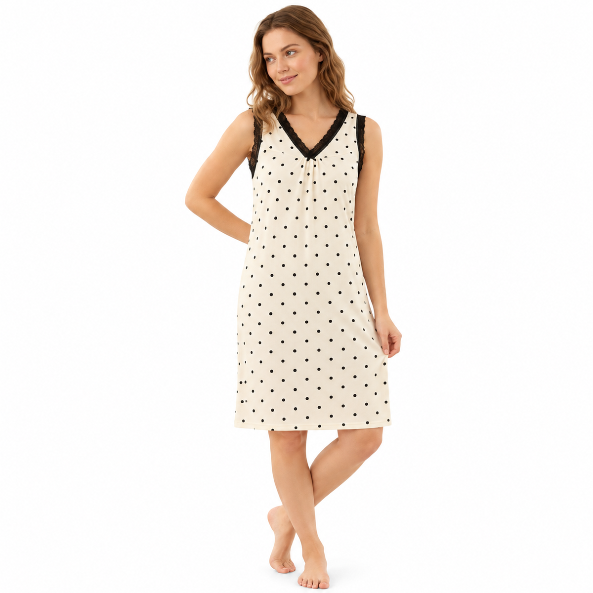 ICESILK V NECK SHORTY-SL-DOTTED-WHITE-NSLF