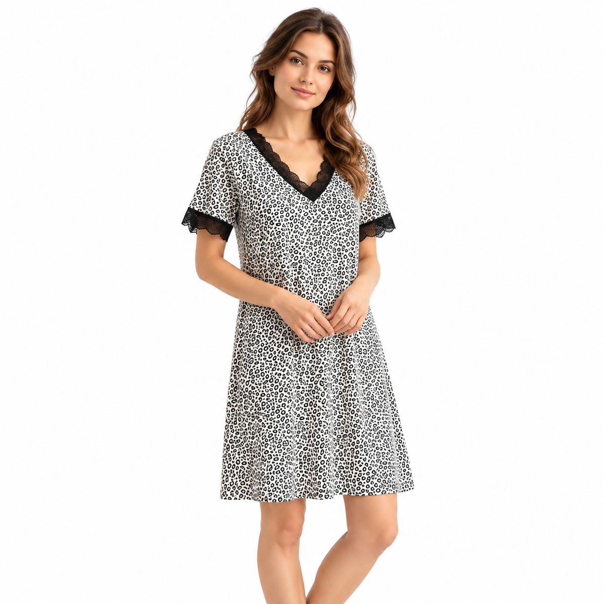 ICE SILK V NECK SHORTY-2  ANIMAL PRINT SMALL