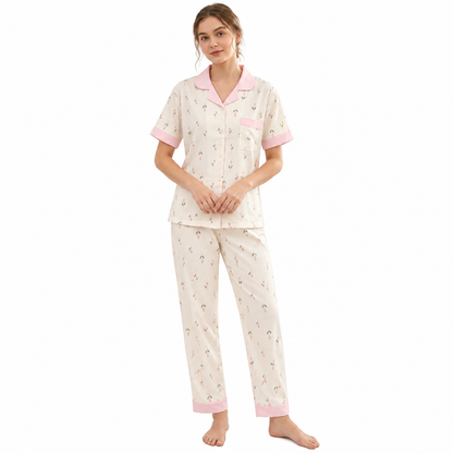 PJ SET WITH SHORTS-PINK BLOSSOM CREAM