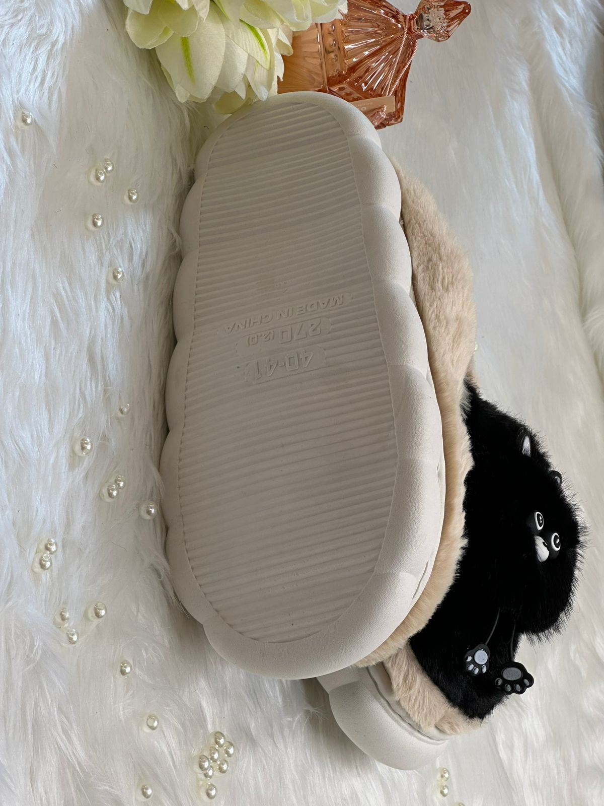 Midnight Fluffy Cat Cozy Slippers