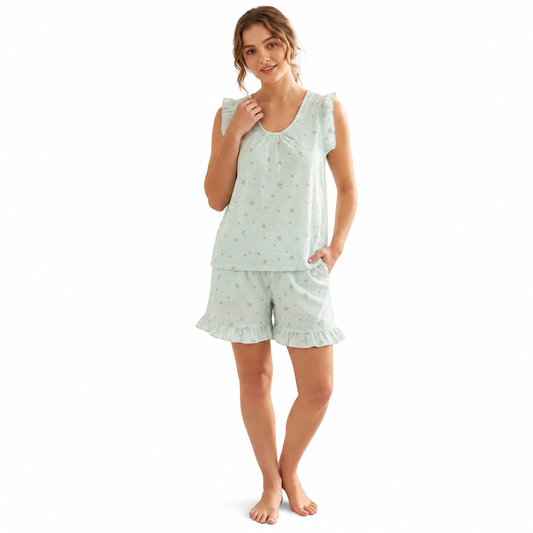 CREW NECK COTTON SHORTS-BOW MINT