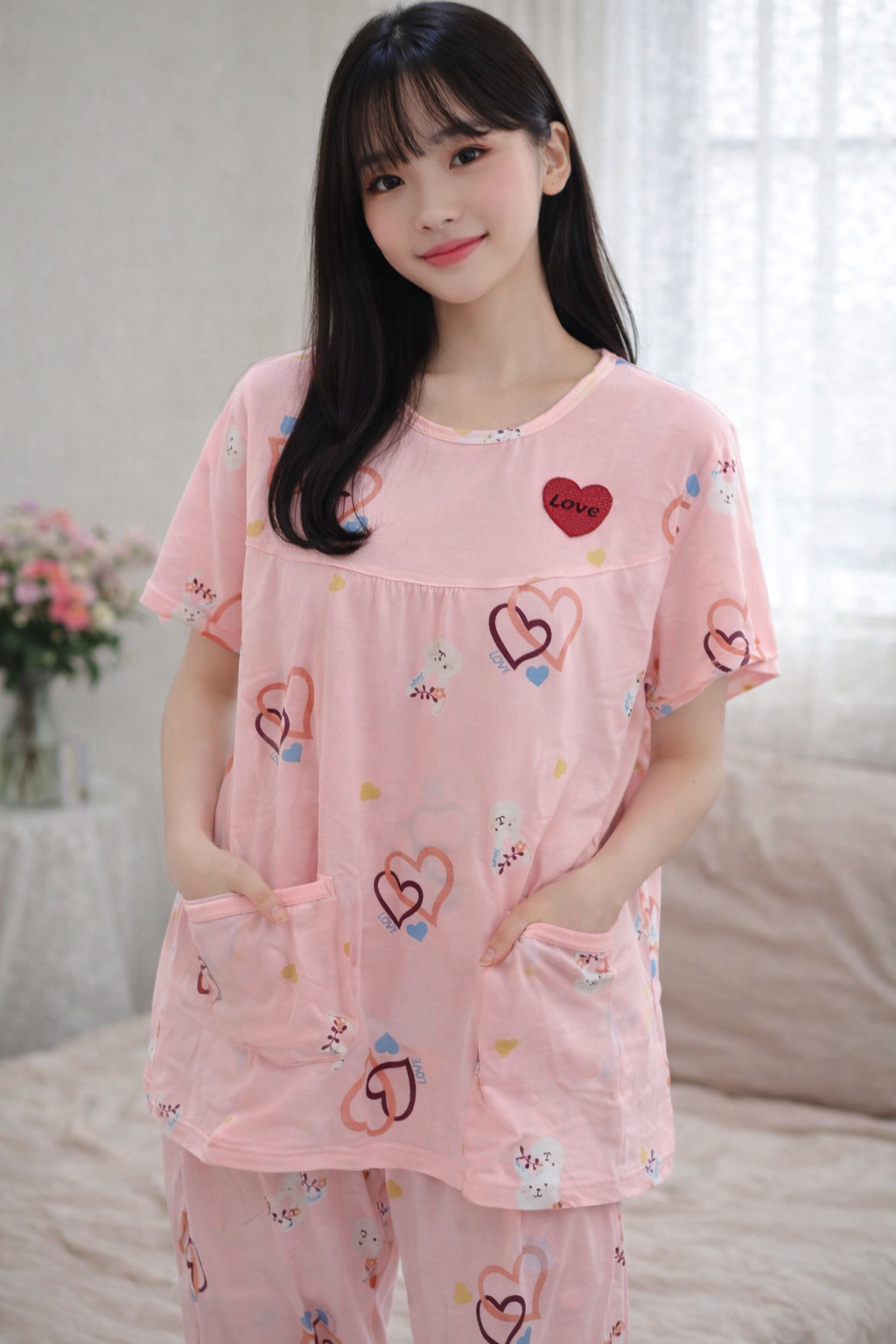Sweet Love Heart Print Night Suit