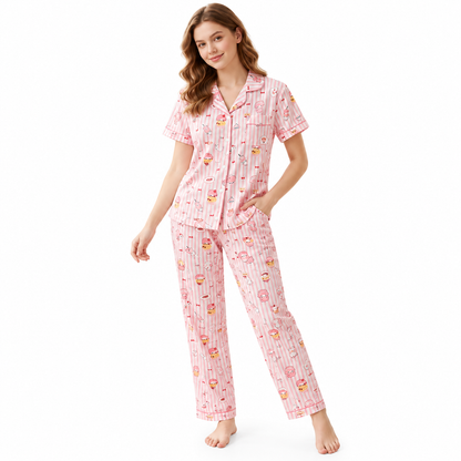 PJ SET WITH SHORTS-LINED PINK