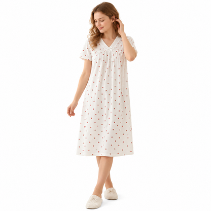 SHORT NIGHTY-V NECK-STRAWBERRY PRINT