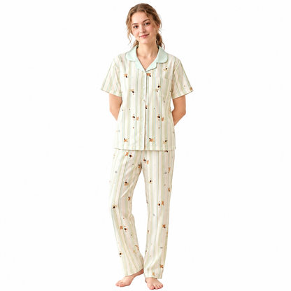 PJ SET WITH SHORTS-BLUE GREEN STRIPE