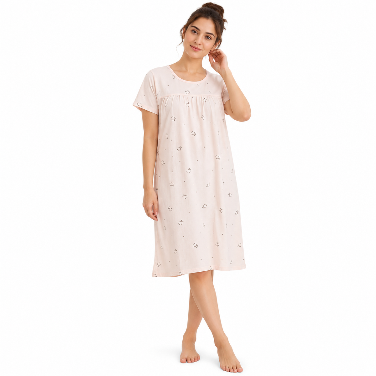 COTTON SHORT NIGHTY-SMILEY PINK