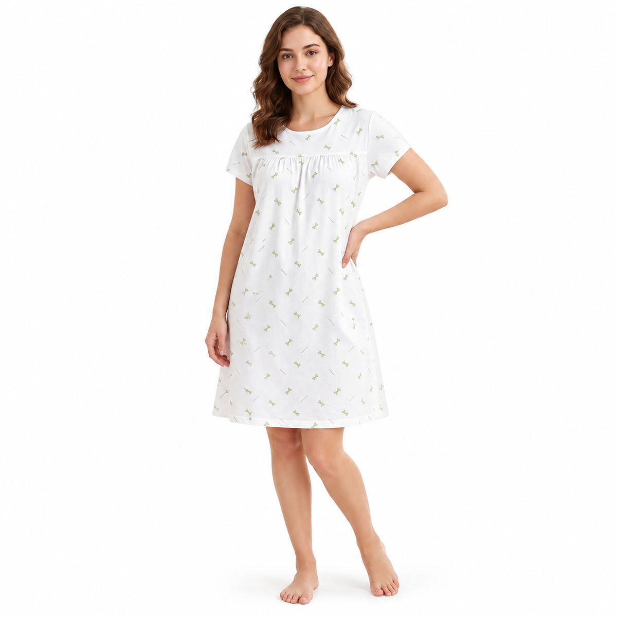 COTTON SHORT NIGHTY-GREEN BOW WHITE