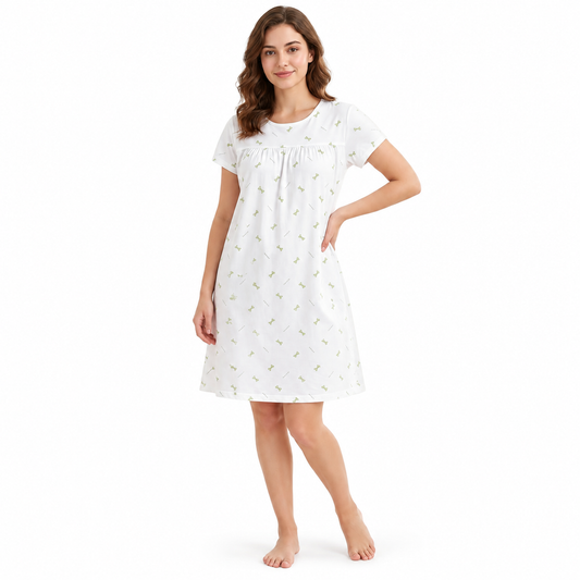 COTTON SHORT NIGHTY-GREEN BOW WHITE