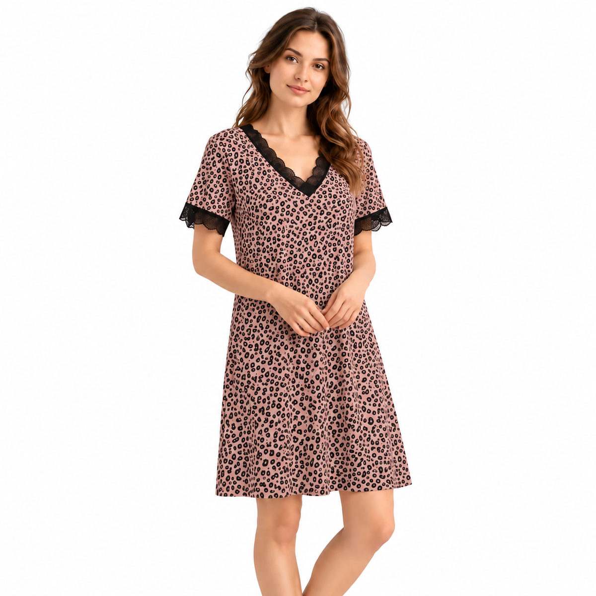 ICE SILK V NECK SHORTY-ANIMAL PRINT SMALL-PINK