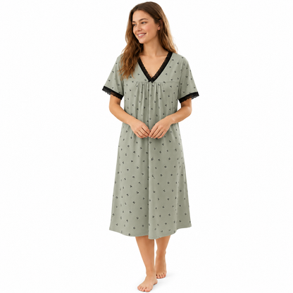 ICE SILK V NECK SHORTY-CHERRYPRINT-GREEN