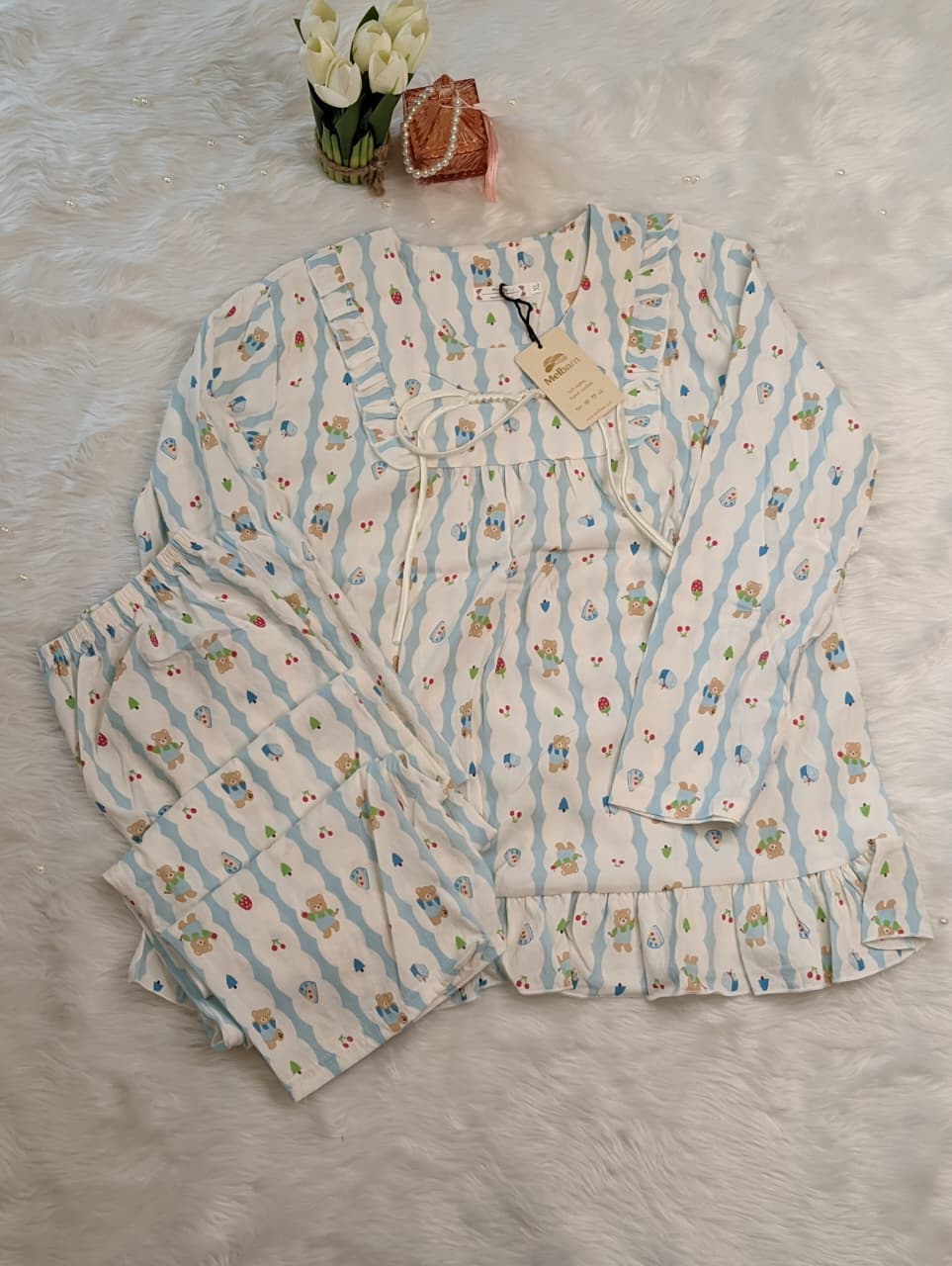 Sky Stripe Teddy Comfort Nightwear Set