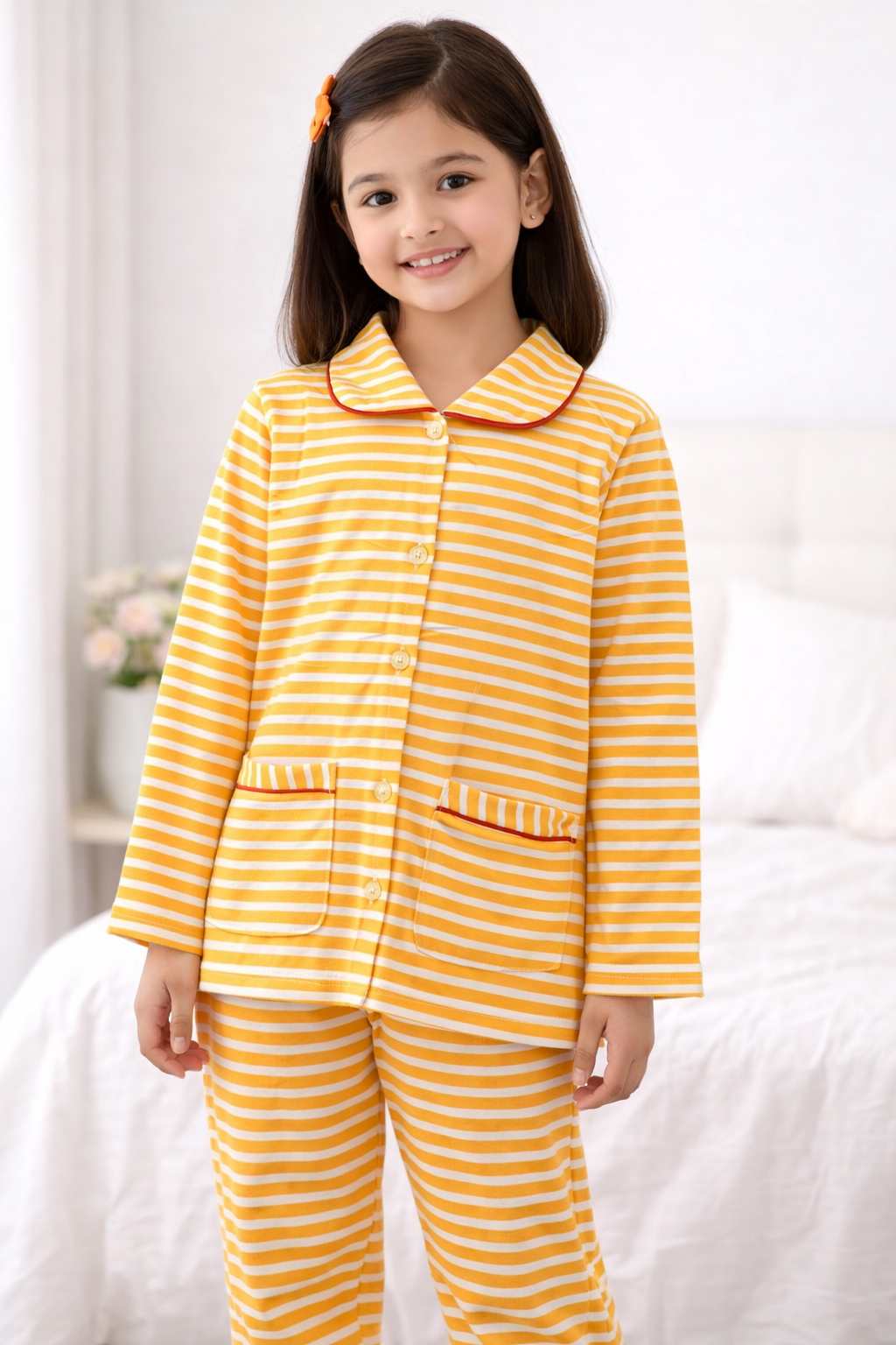 Yellow stripe kids nightwear