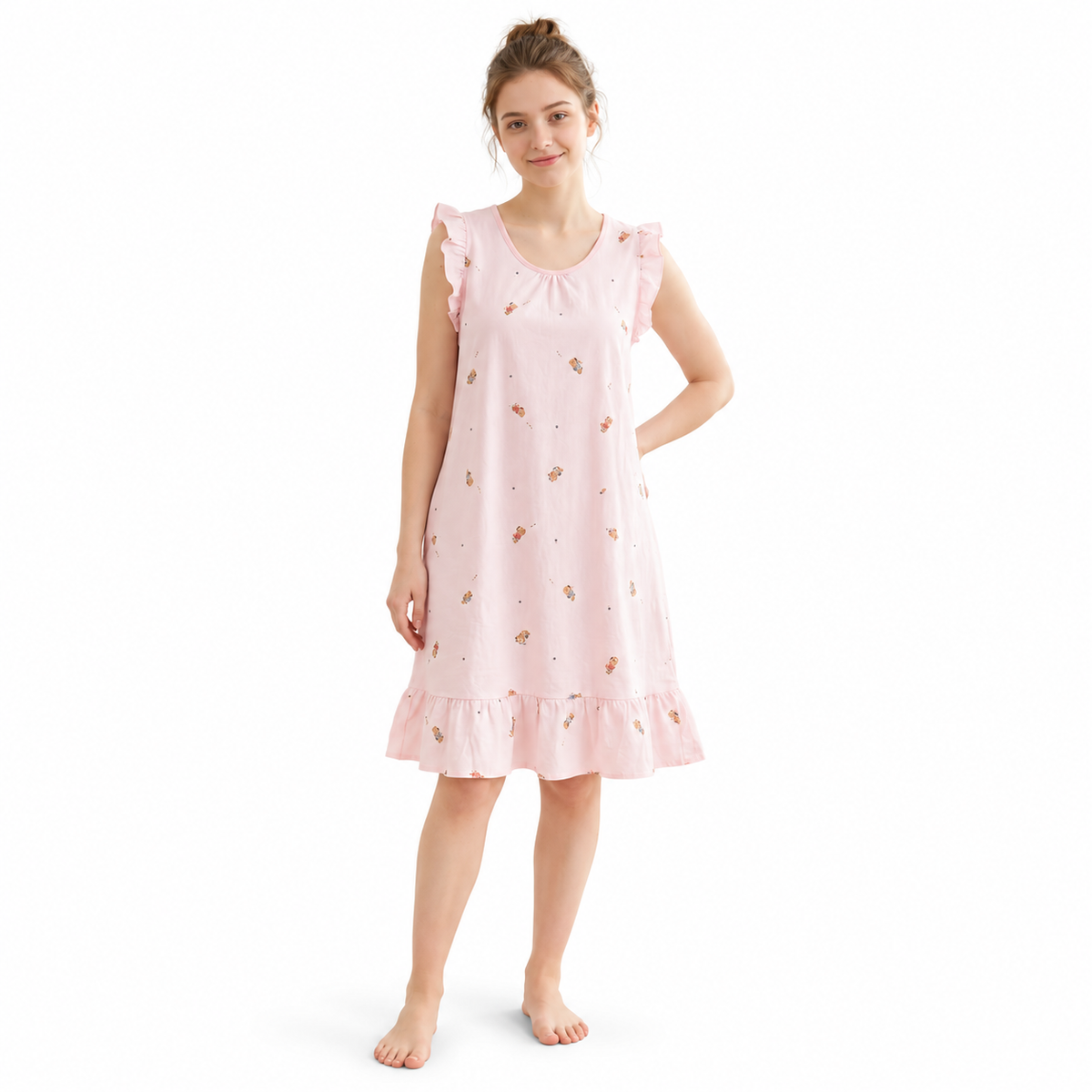 ROUND NECK COTTON SHORTY-BEAR PINK