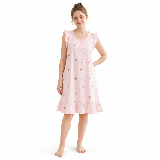 ROUND NECK COTTON SHORTY-BEAR PINK