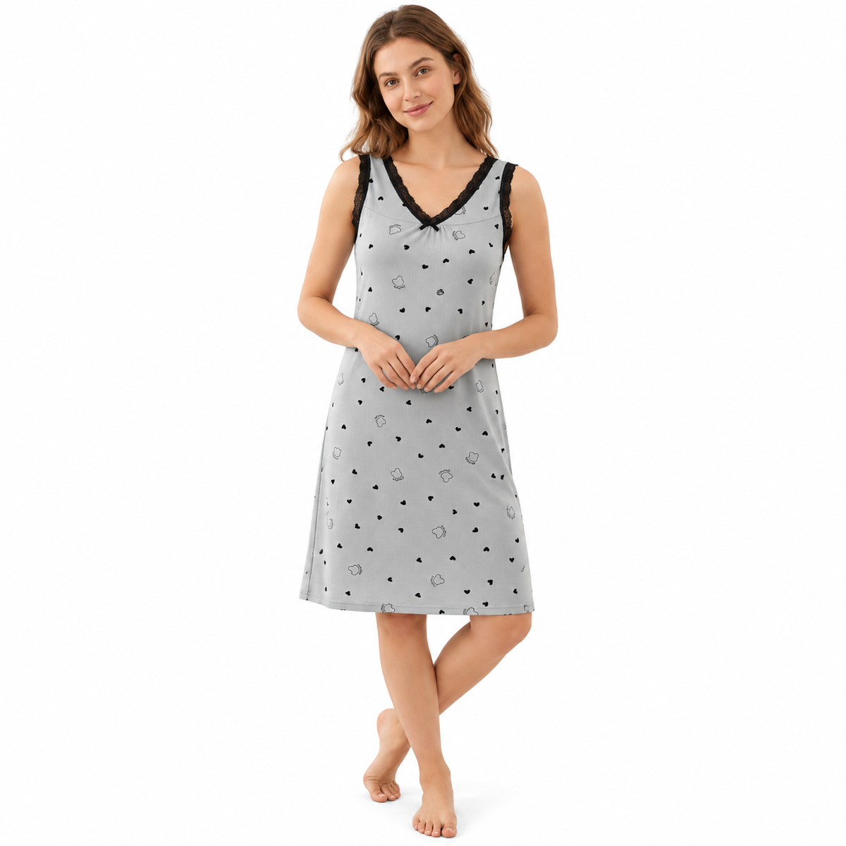 ICESILK V NECK SHORTY-SL-HEART HAPPY DAY-GREEN