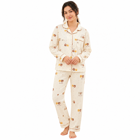 COTTON PJ SET WITH SHORTS-BEAR PRINT-L-NH