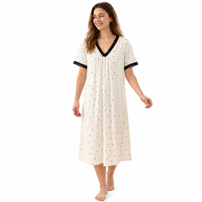ICE SILK V NECK SHORTY-CHERRYPRINT-WHITE