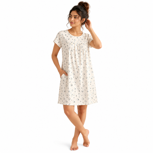 COTTON SHORT NIGHTY-KITTY WHITE