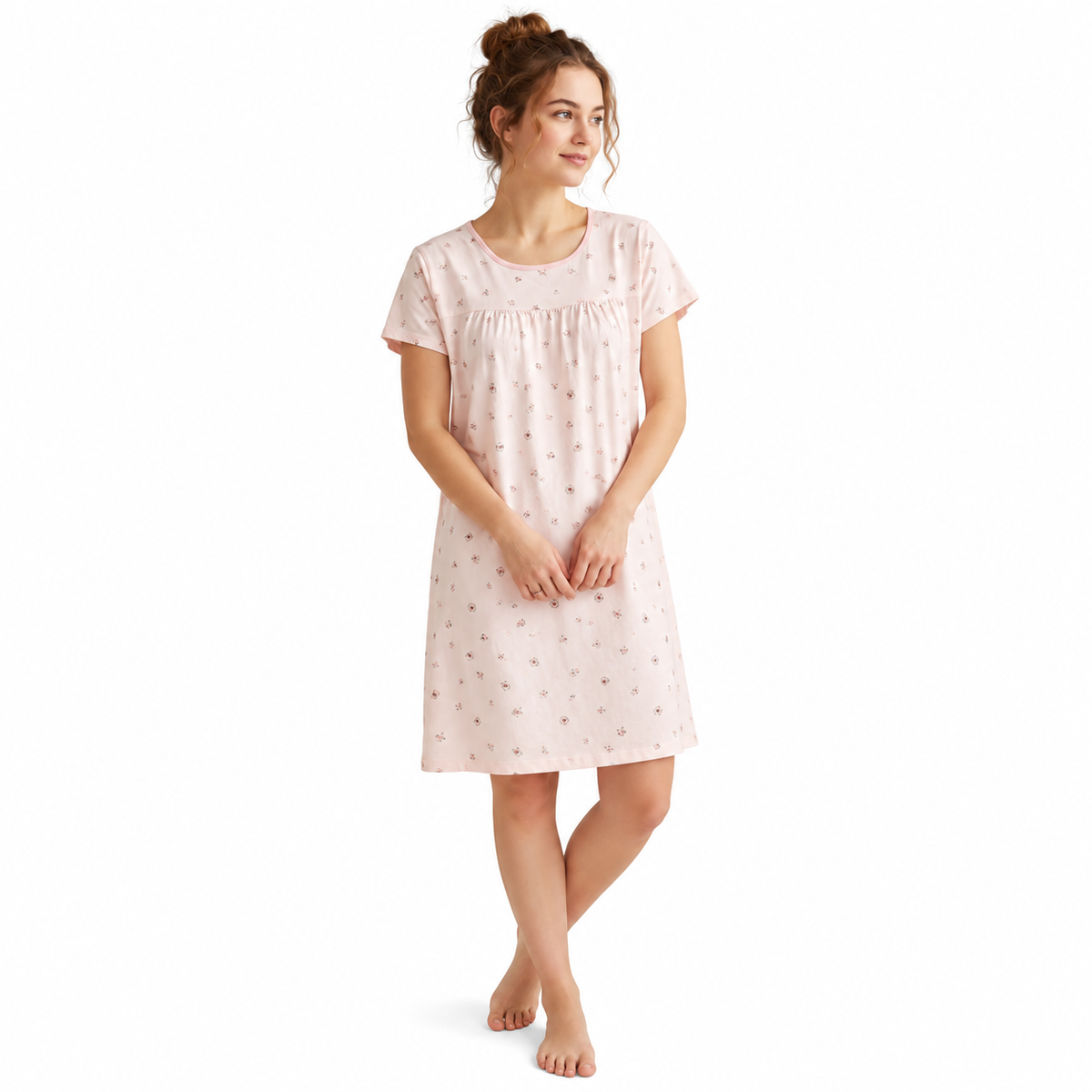 COTTON SHORT NIGHTY-BOW BEAR PINK