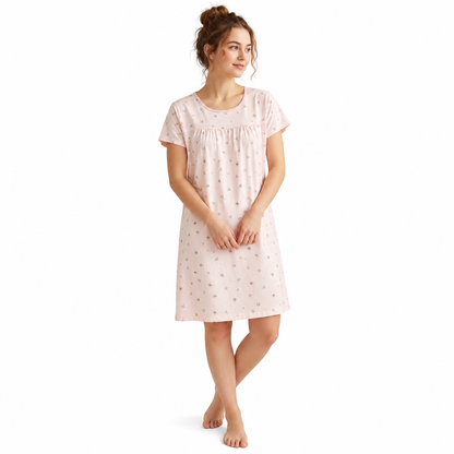 COTTON SHORT NIGHTY-BOW BEAR PINK