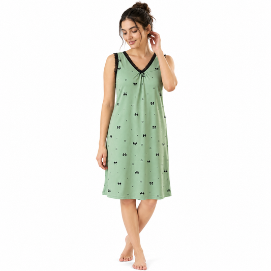 ICESILK V NECK SHORTY-SL-BOW WITH HEART