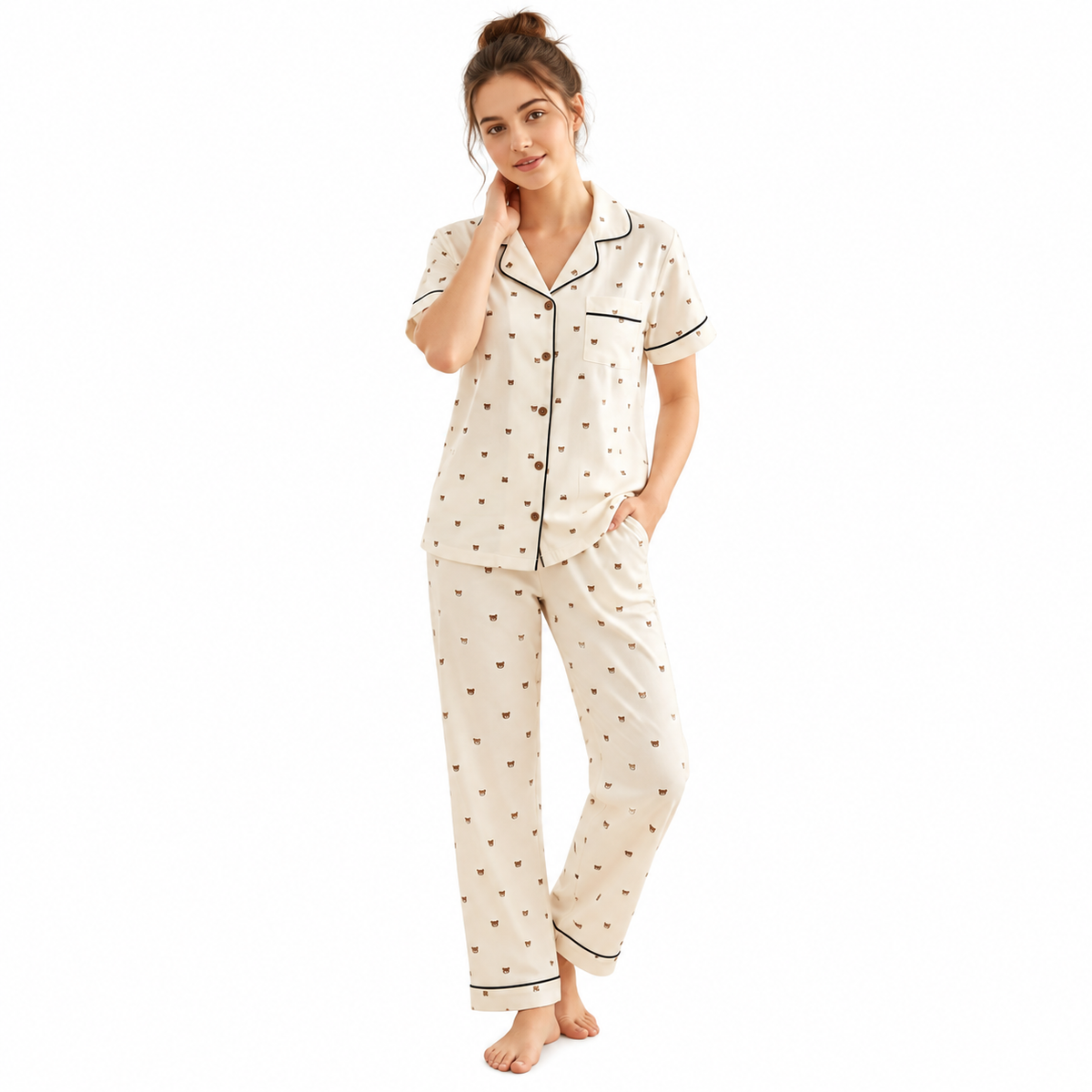 COTTON PJ SET WITH SHORTS-MUFFINS PRINT