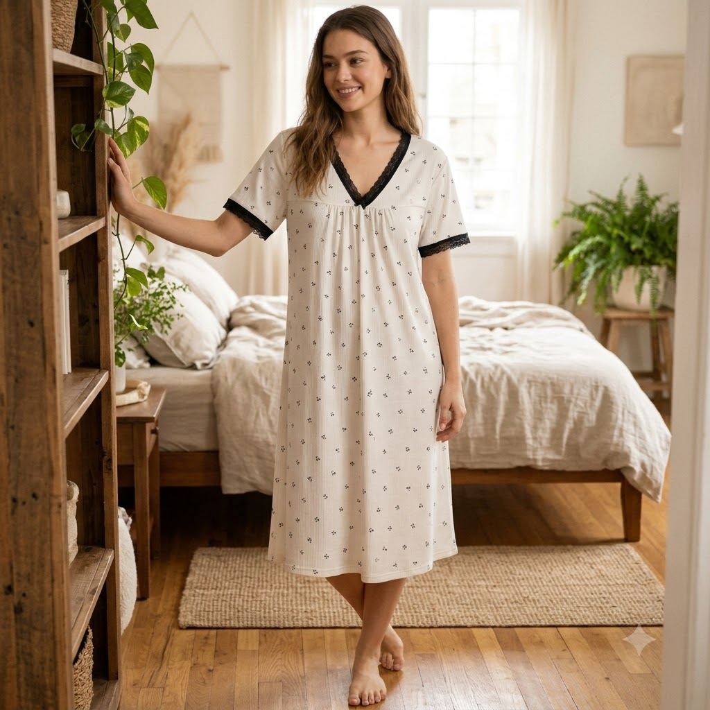 ICE SILK V NECK SHORTY-CHERRYPRINT-WHITE
