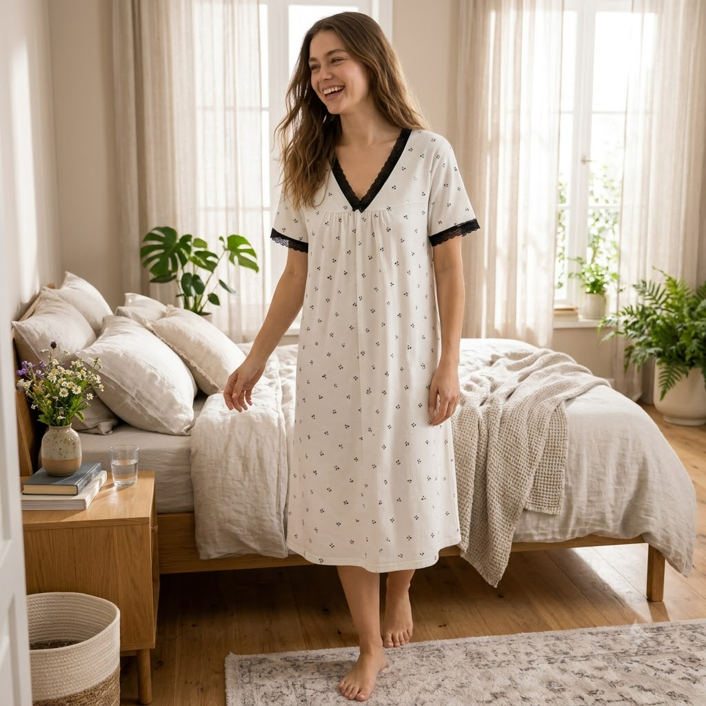 ICE SILK V NECK SHORTY-CHERRYPRINT-WHITE