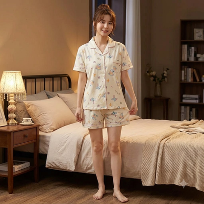 PJ SET WITH SHORTS-MIMU PRINT CREAM