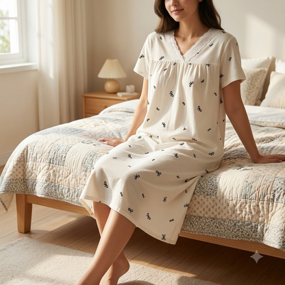 SHORT NIGHTY-V NECK-BOW PRINT