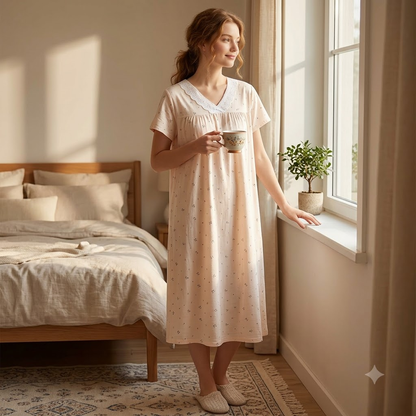 SHORT NIGHTY-V NECK-SMILEY CREAM