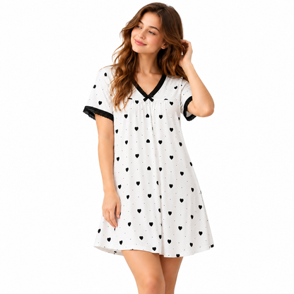 ICE SILK V NECK SHORTY - Heart Print