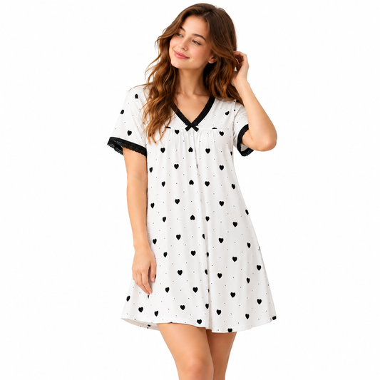 ICE SILK V NECK SHORTY - Heart Print
