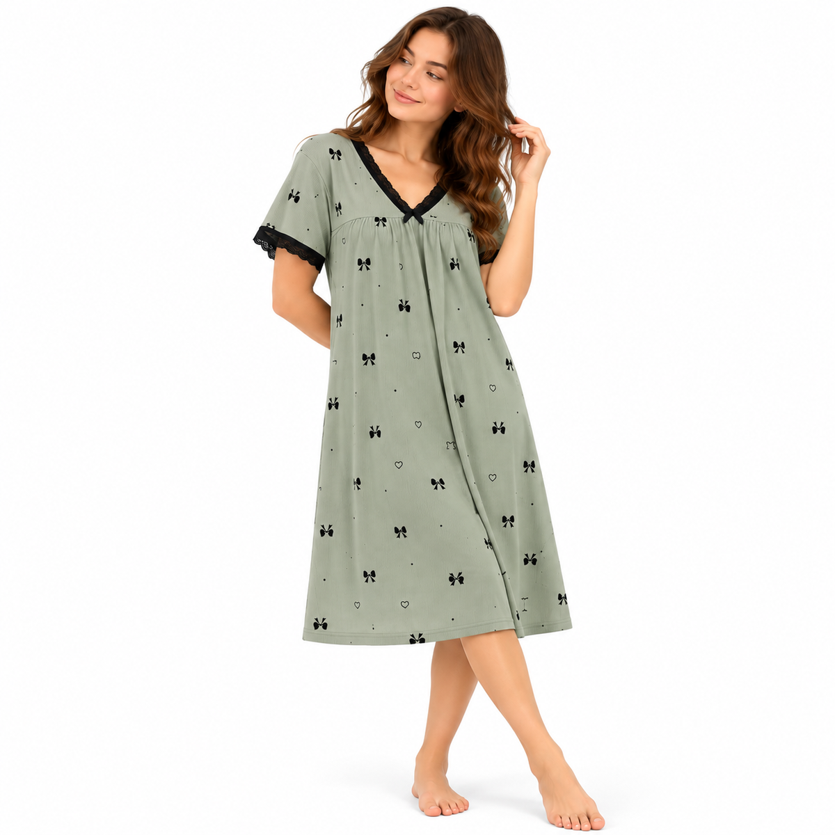 ICE SILK V NECK SHORTY-BOWPRINT-GREEN