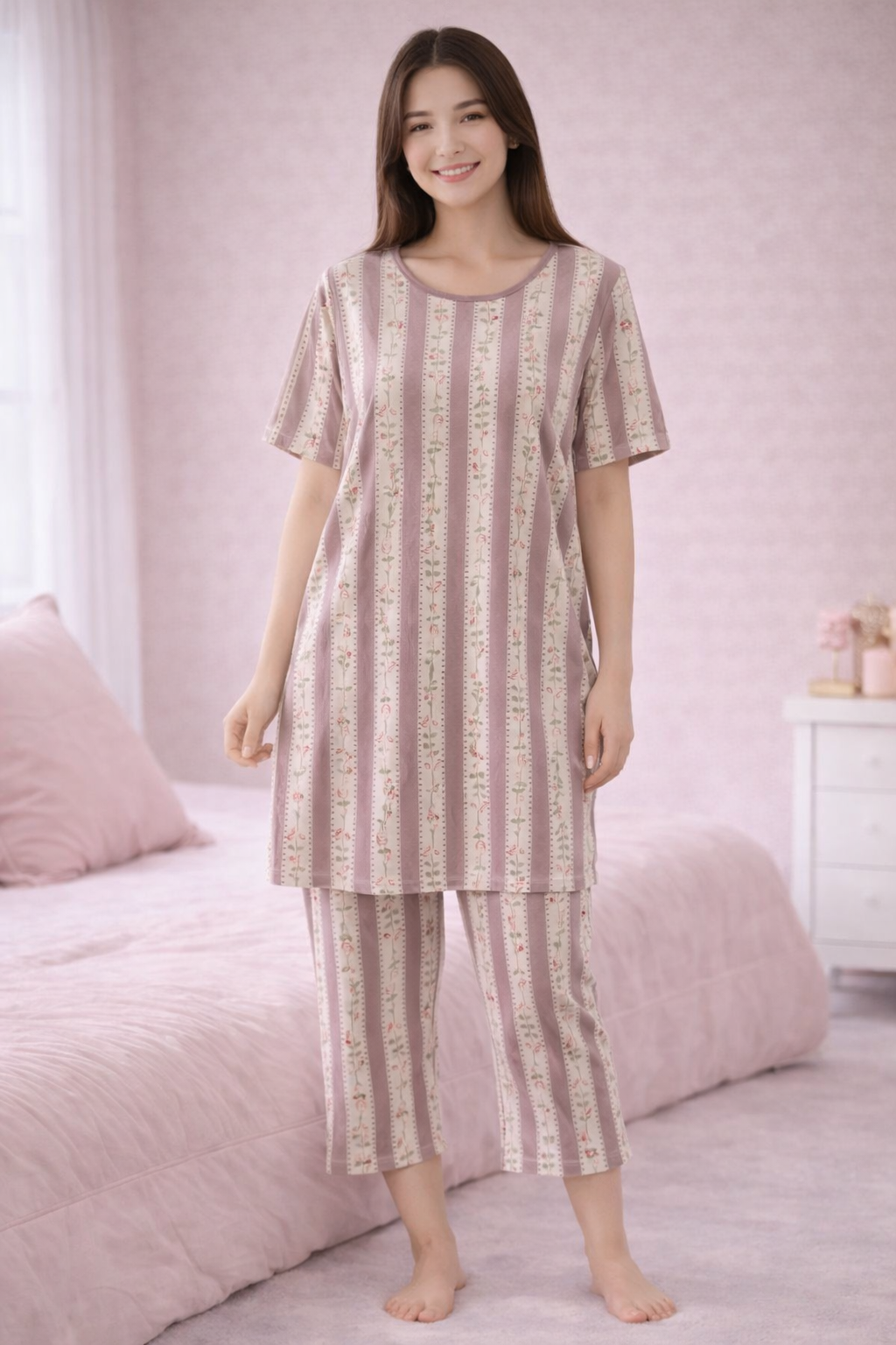 Vintage Stripe Floral Nightwear Set