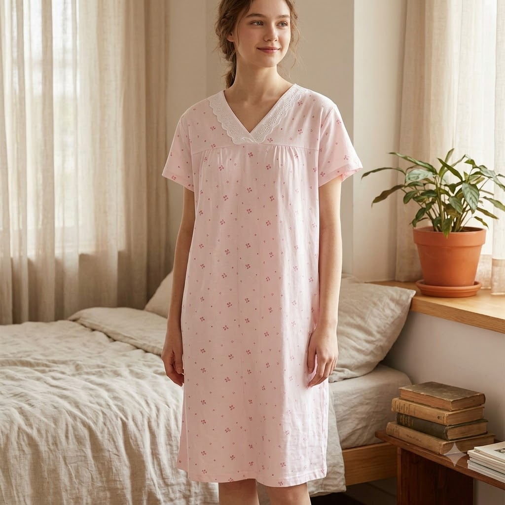 SHORT NIGHTY-V NECK-SMILEY PINK