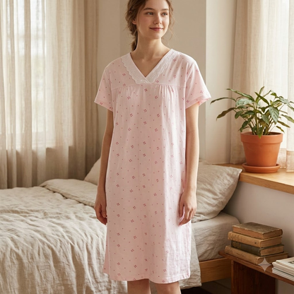 SHORT NIGHTY-V NECK-SMILEY PINK