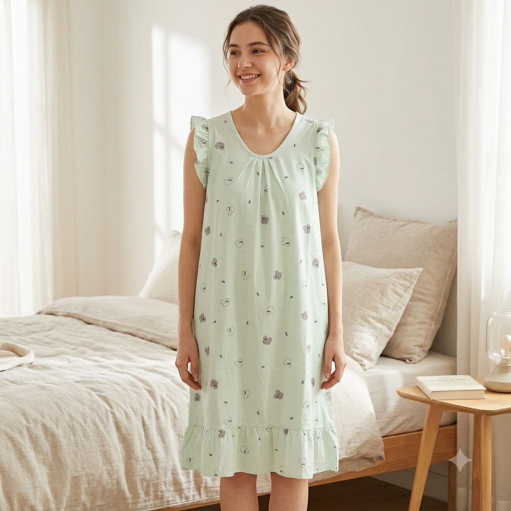 ROUND NECK COTTON SHORTY-BOW MINT GREEN