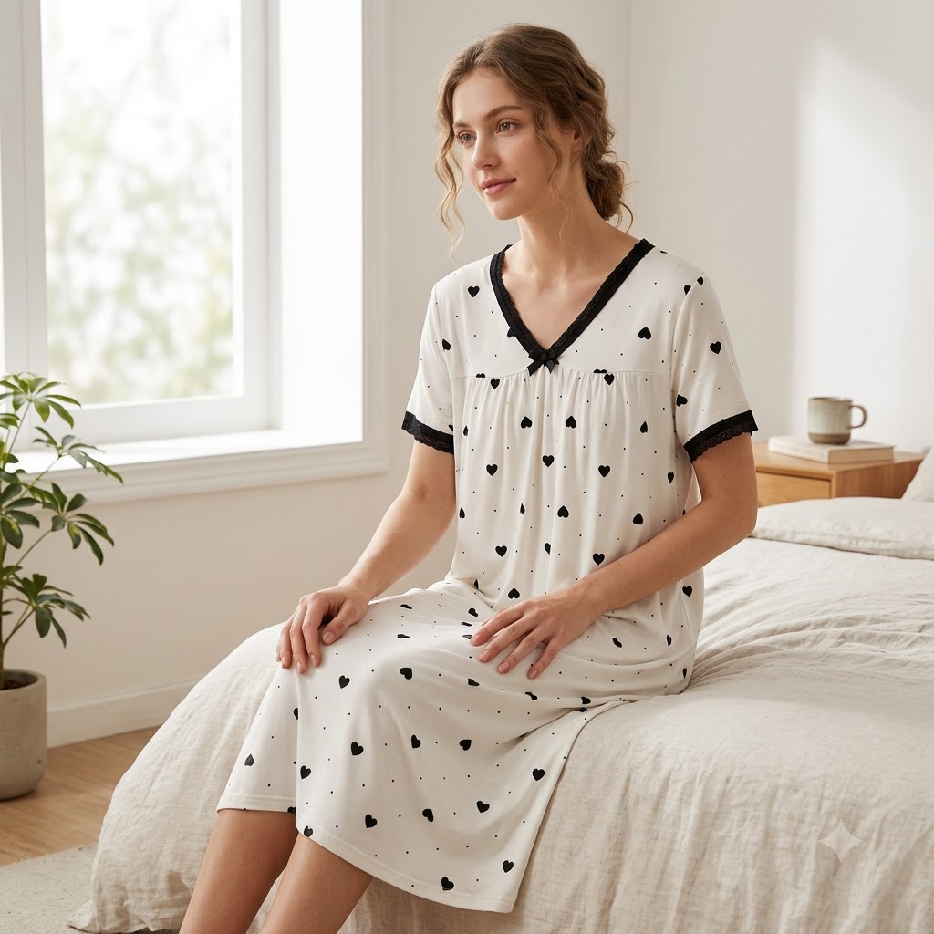 ICE SILK V NECK SHORTY - Heart Print