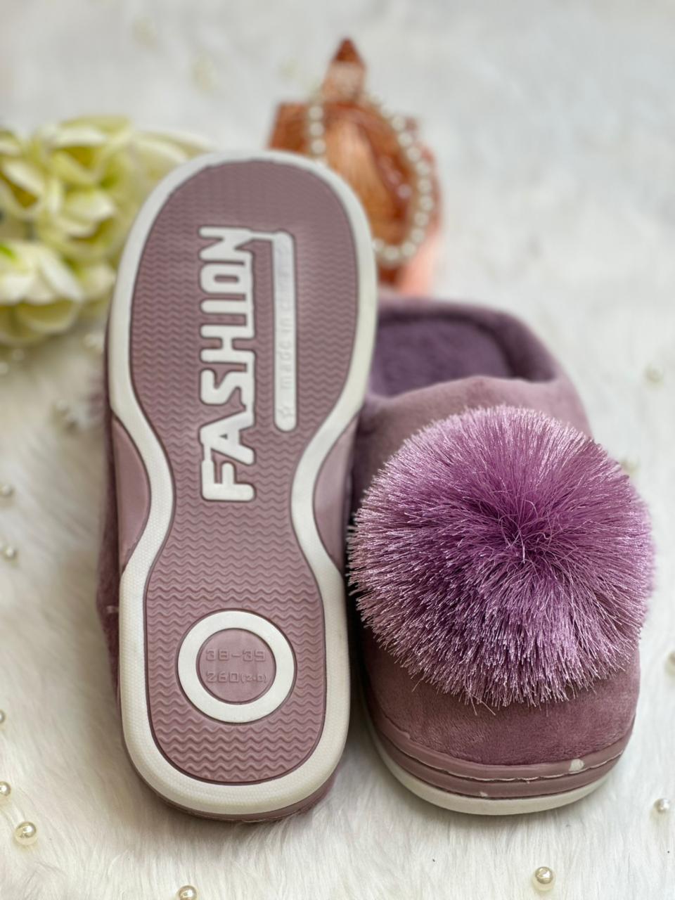 Velvet PomPom Cozy Slippers